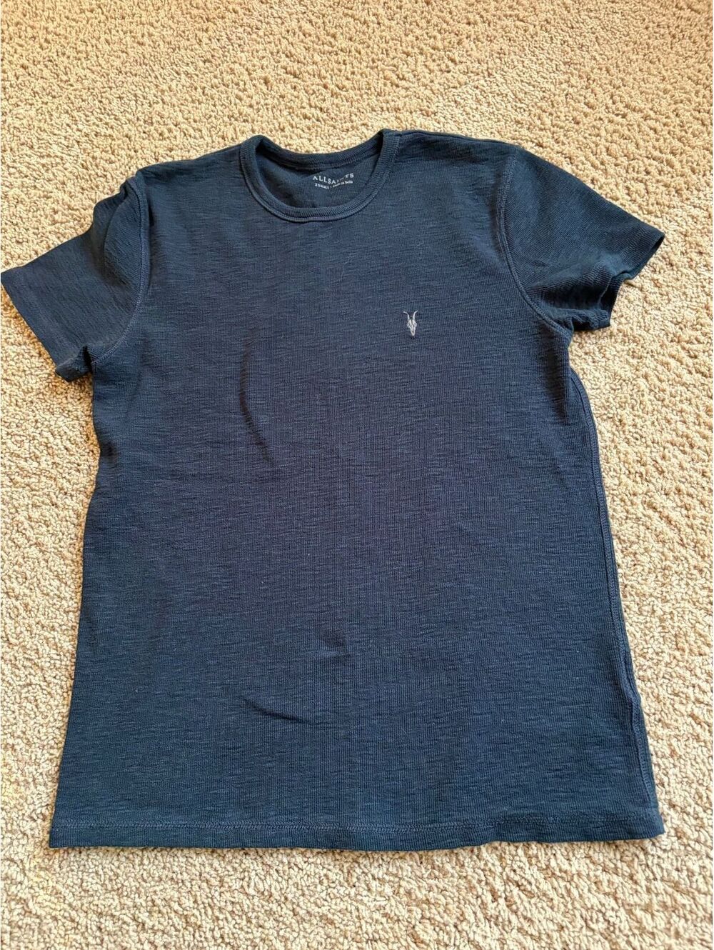 Men's AllSaints crewneck t-shirt textured fabric blue / grey XSMALL